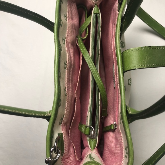 Green & White Dooney & Bourke handbag with detachable shoulder strap - Picture 2 of 3